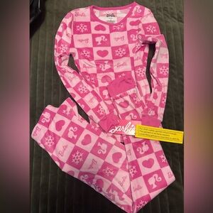Girls' 2pc Barbie Holiday Snuggly Soft Pajama Set - Pink 8